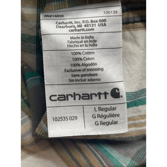 Carhartt Green and Brown Plaid Men's Short Sleeved size Large Button Down Shirt - Picture 11 of 11